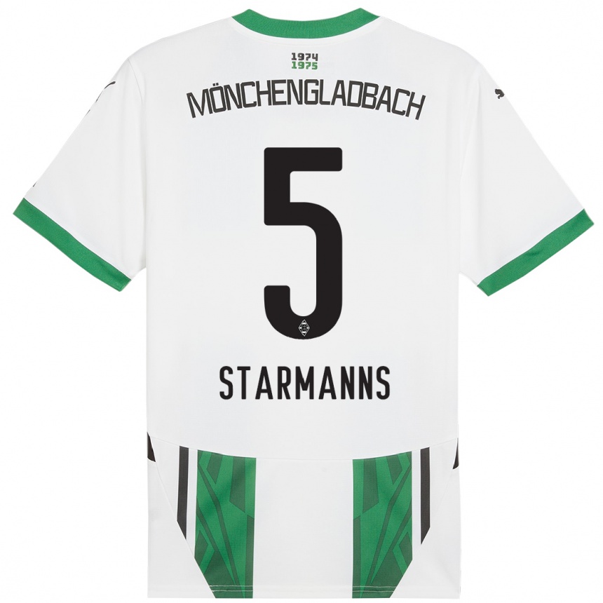 Kids Football Sandra Starmanns #5 White Green Home Jersey 2024/25 T-Shirt Nz