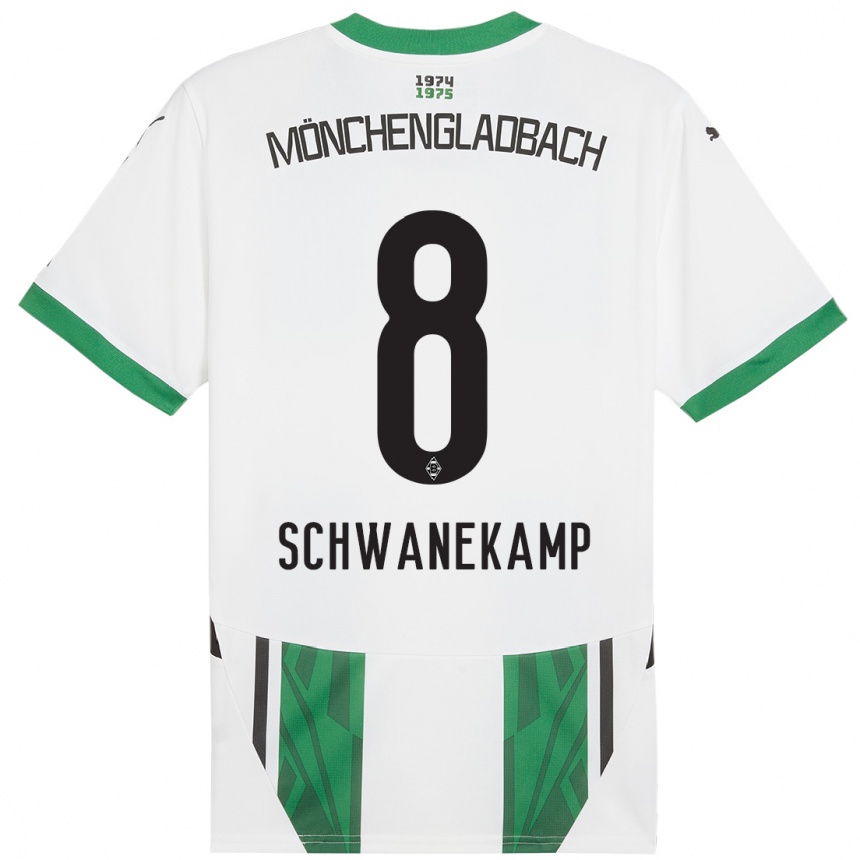 Kids Football Jana Schwanekamp #8 White Green Home Jersey 2024/25 T-Shirt Nz