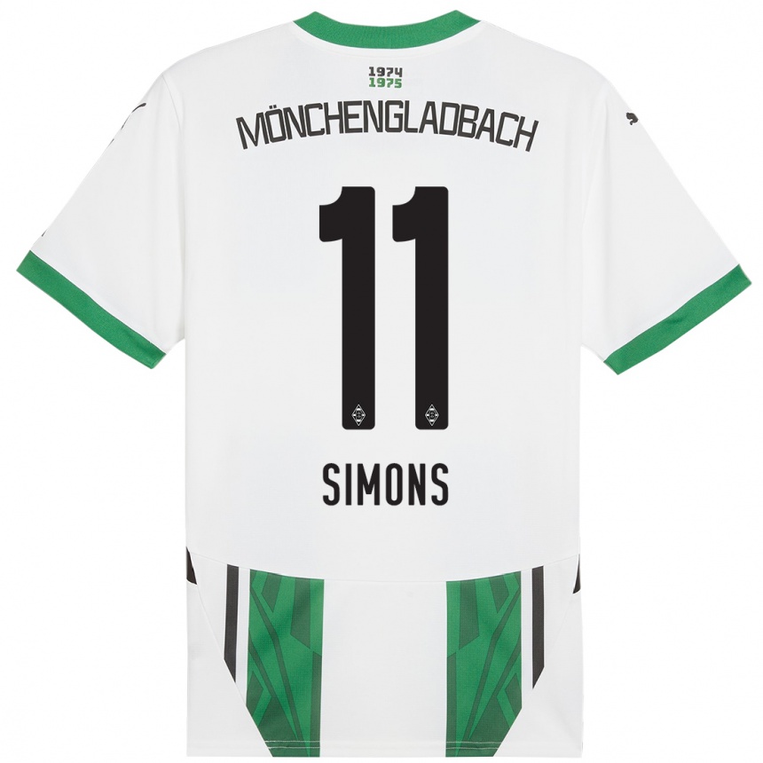 Kids Football Kelly Simons #11 White Green Home Jersey 2024/25 T-Shirt Nz