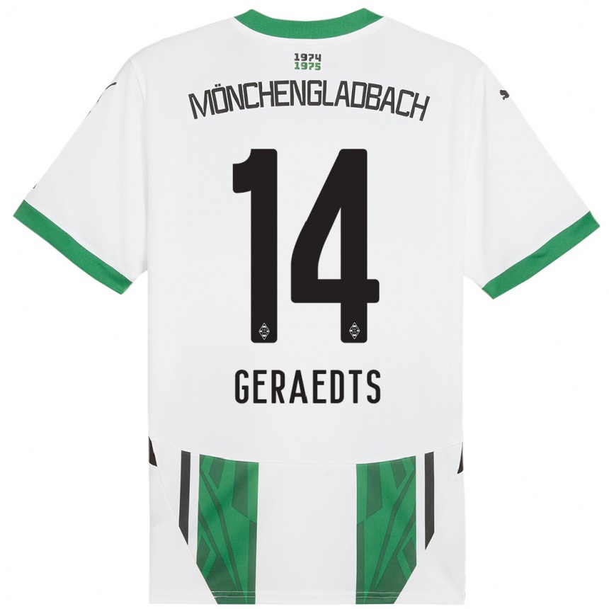 Kids Football Kelsey Geraedts #14 White Green Home Jersey 2024/25 T-Shirt Nz