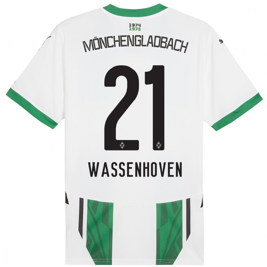 Kids Football Michelle Wassenhoven #21 White Green Home Jersey 2024/25 T-Shirt Nz