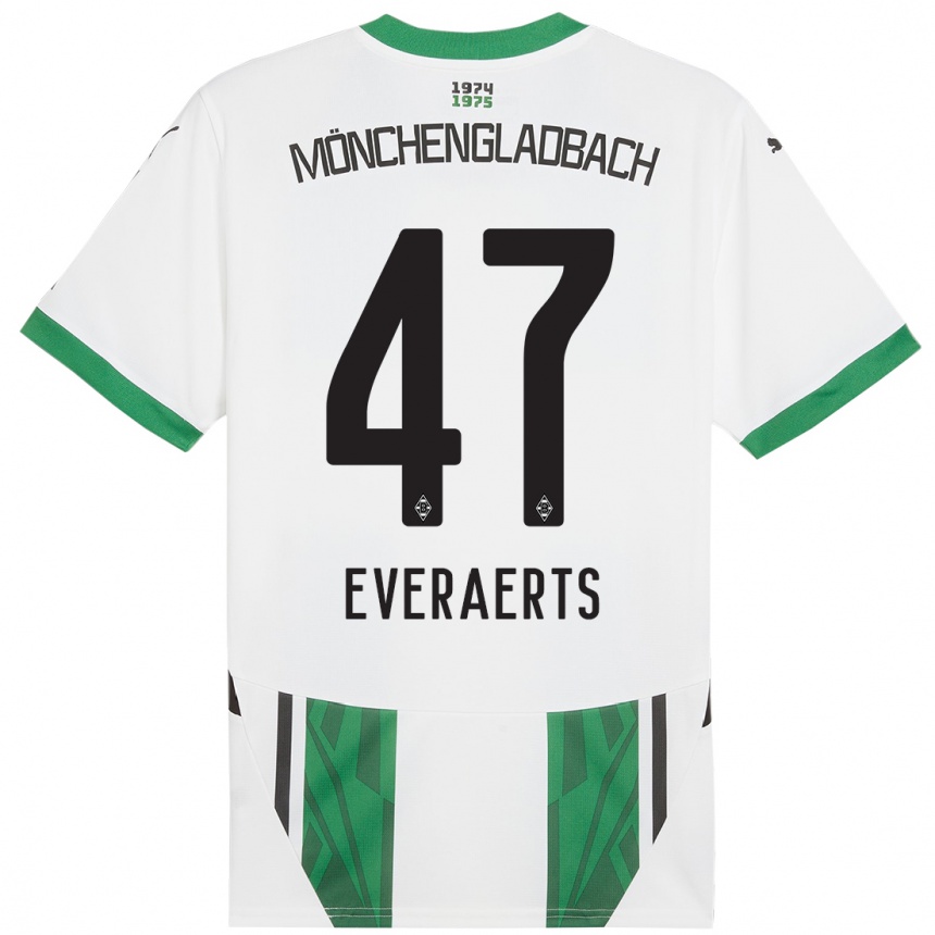 Kids Football Kim Everaerts #47 White Green Home Jersey 2024/25 T-Shirt Nz