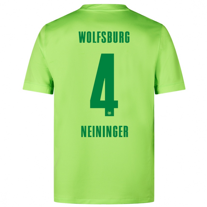 Kids Football Till Neininger #4 Fluorescent Green Home Jersey 2024/25 T-Shirt Nz