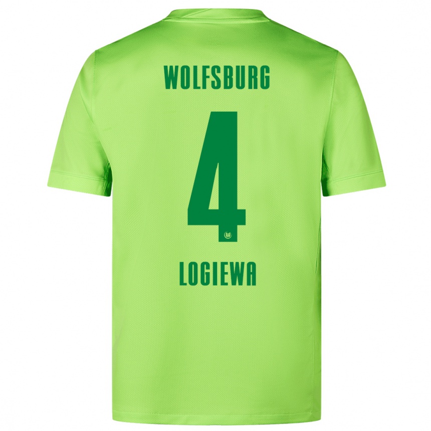 Kids Football Luca Logiewa #4 Fluorescent Green Home Jersey 2024/25 T-Shirt Nz