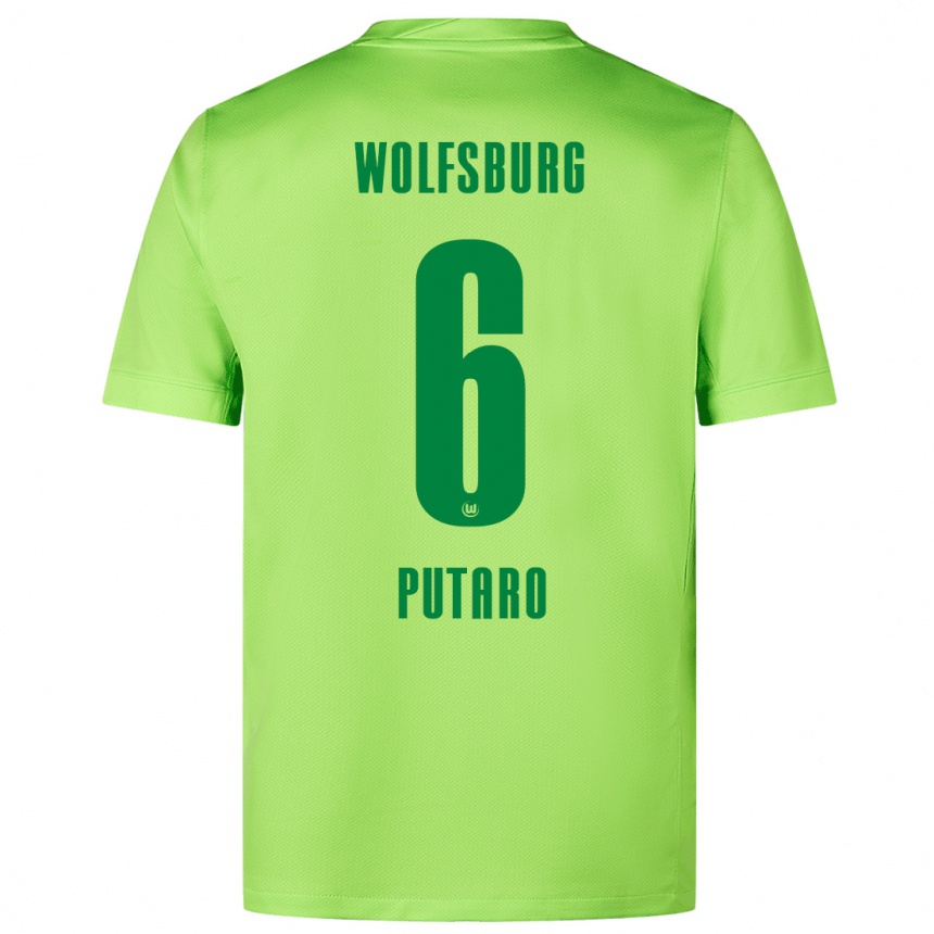 Kids Football Luca Putaro #6 Fluorescent Green Home Jersey 2024/25 T-Shirt Nz