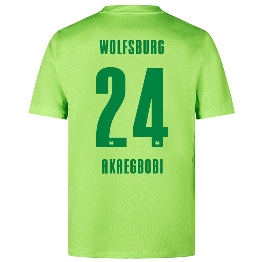 Kids Football Jonathan Akaegbobi #24 Fluorescent Green Home Jersey 2024/25 T-Shirt Nz