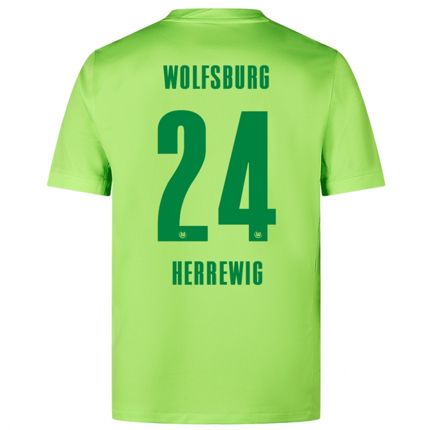 Kids Football Max Herrewig #24 Fluorescent Green Home Jersey 2024/25 T-Shirt Nz