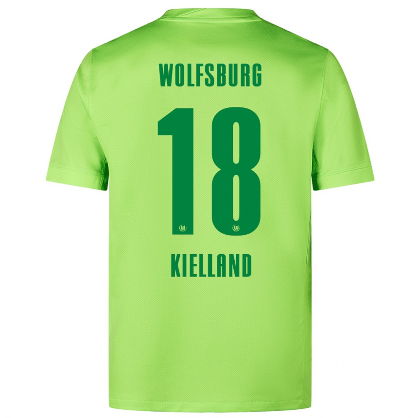 Kids Football Justine Kielland #18 Fluorescent Green Home Jersey 2024/25 T-Shirt Nz