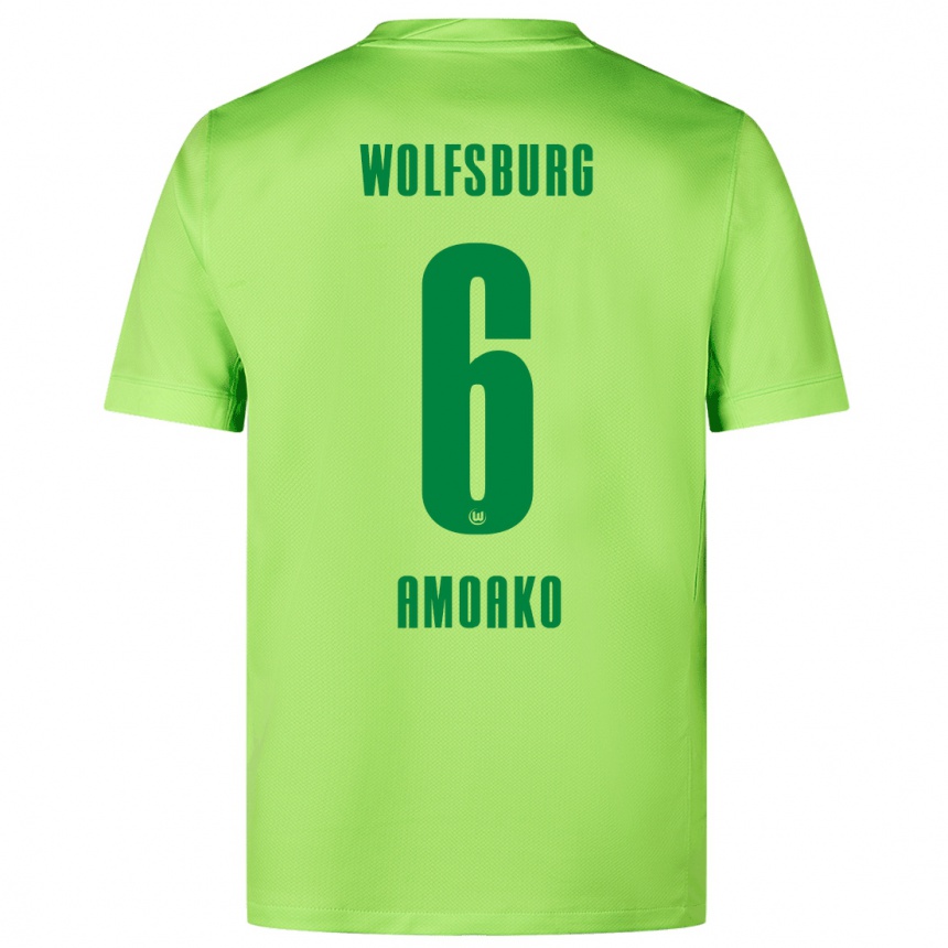 Kids Football Kofi Jeremy Amoako #6 Fluorescent Green Home Jersey 2024/25 T-Shirt Nz