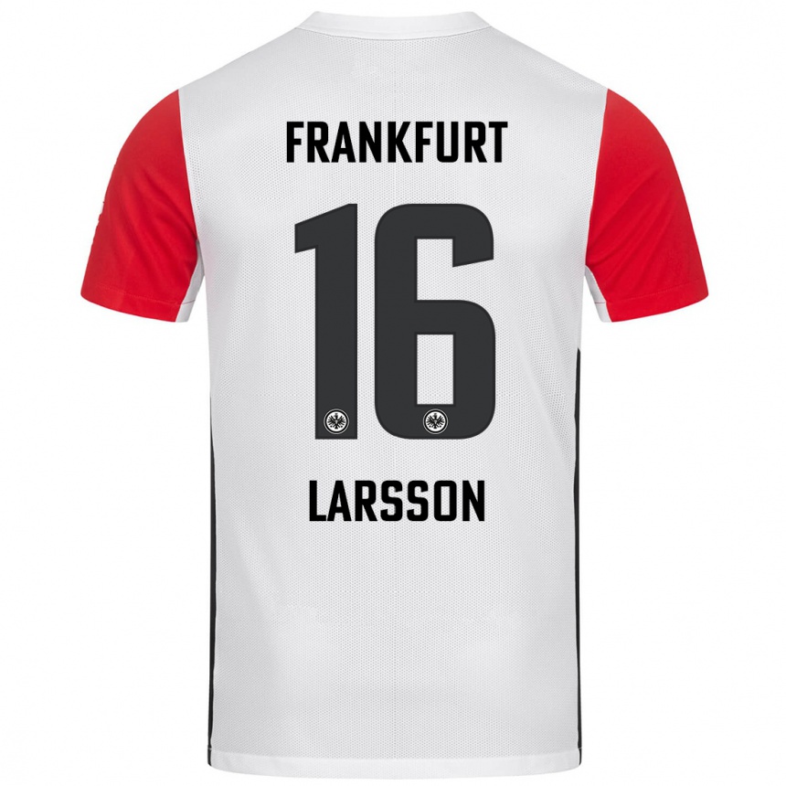 Kids Football Hugo Larsson #16 White Red Home Jersey 2024/25 T-Shirt Nz