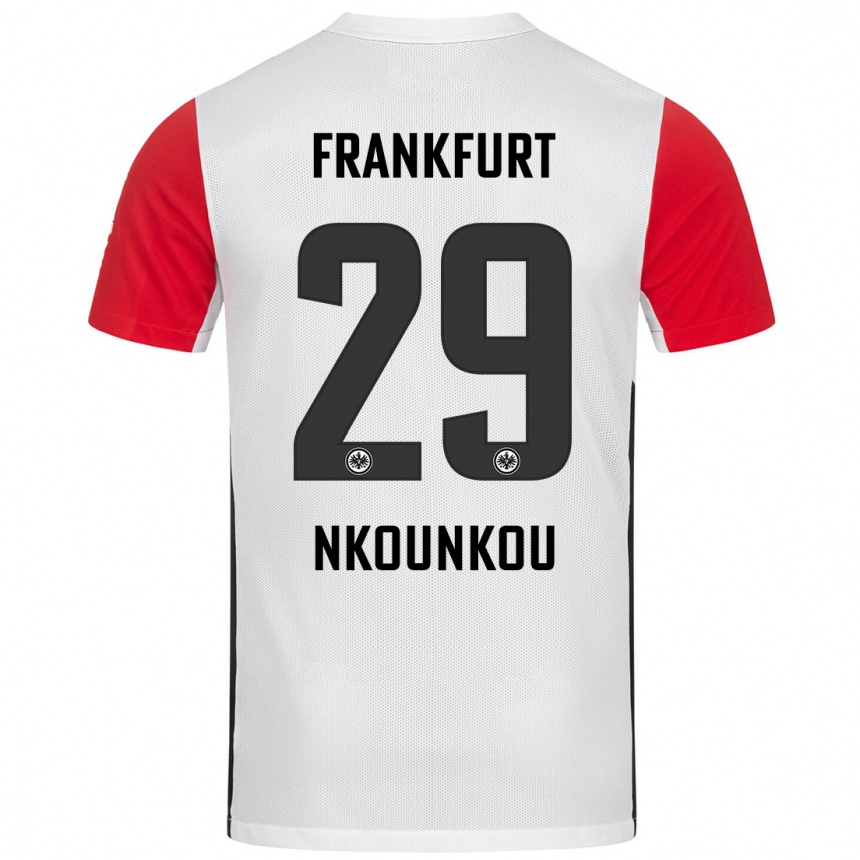 Kids Football Niels Nkounkou #29 White Red Home Jersey 2024/25 T-Shirt Nz