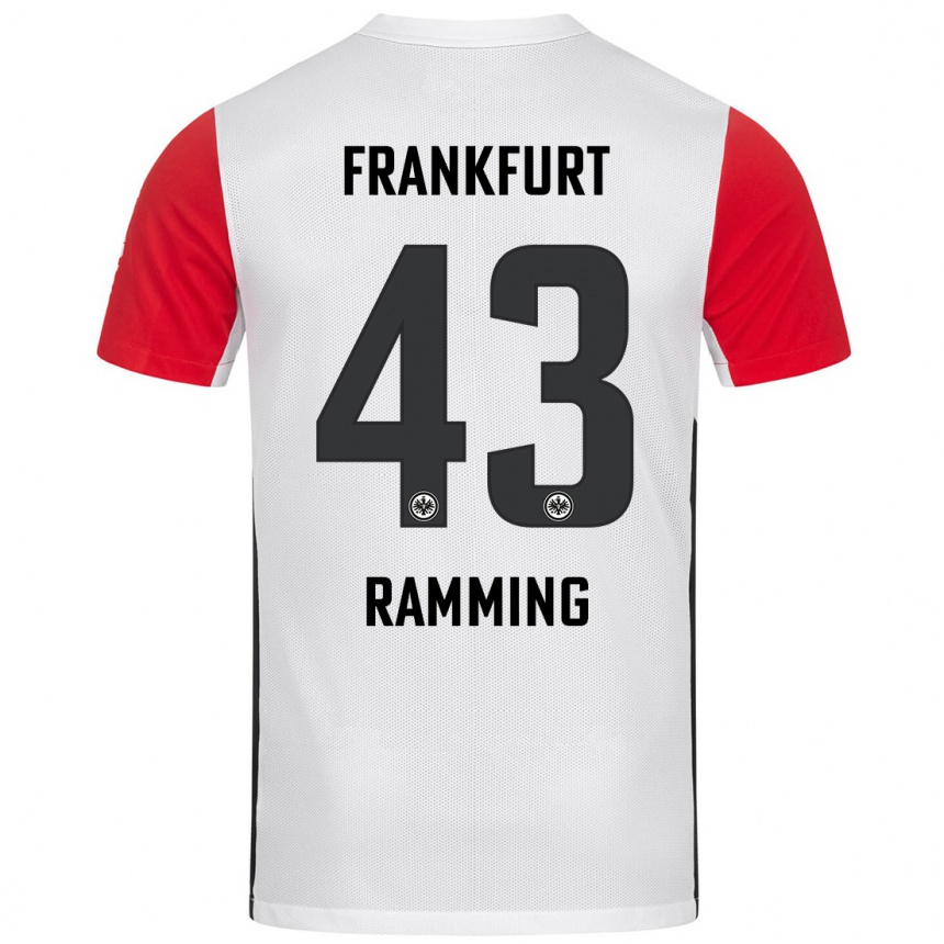 Kids Football Nils Ramming #43 White Red Home Jersey 2024/25 T-Shirt Nz