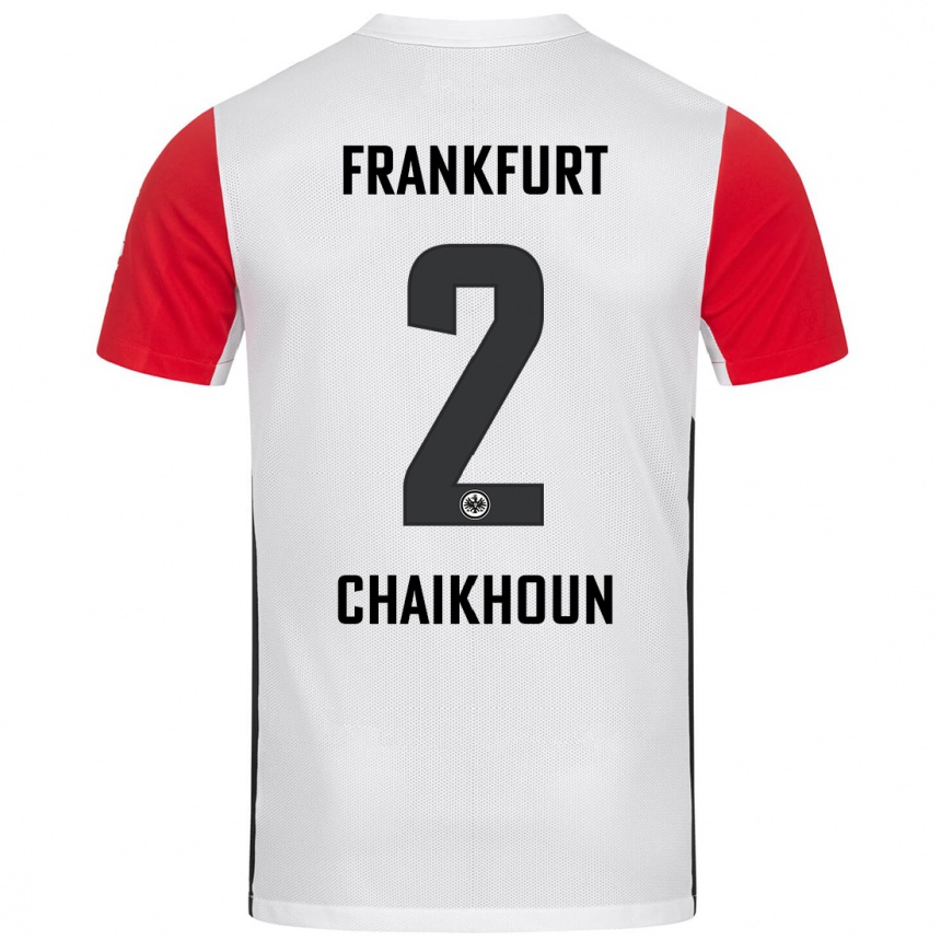 Kids Football Ayoub Chaikhoun #2 White Red Home Jersey 2024/25 T-Shirt Nz