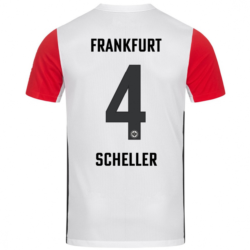 Kids Football Niklas Scheller #4 White Red Home Jersey 2024/25 T-Shirt Nz