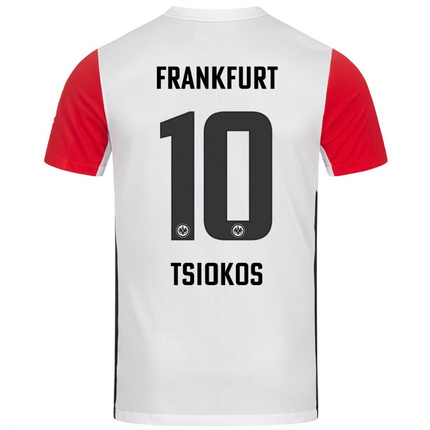 Kids Football Leonidas Ilias Tsiokos #10 White Red Home Jersey 2024/25 T-Shirt Nz