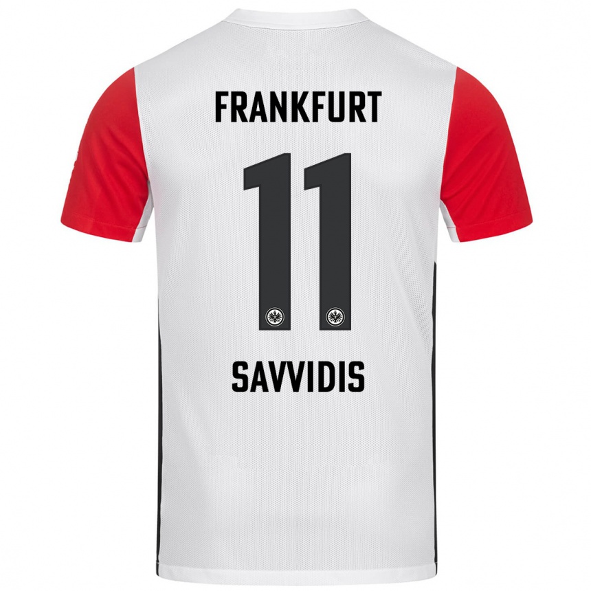 Kids Football Rafail Savvidis #11 White Red Home Jersey 2024/25 T-Shirt Nz