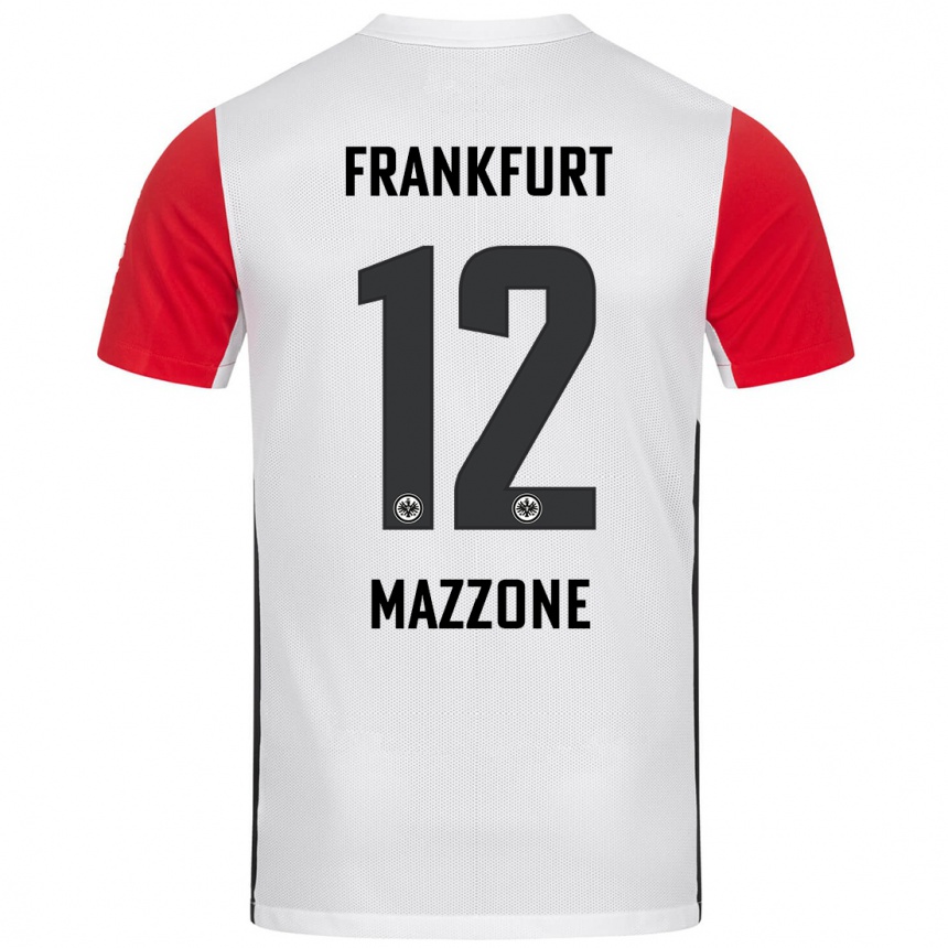 Kids Football Matteo Mazzone #12 White Red Home Jersey 2024/25 T-Shirt Nz