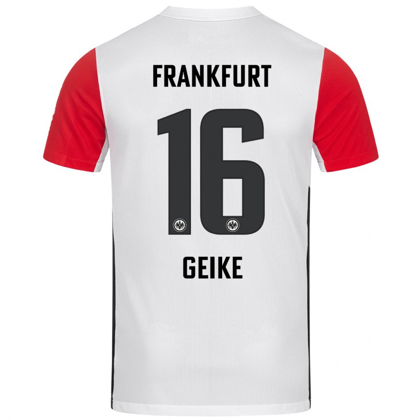 Kids Football Jonah Geike #16 White Red Home Jersey 2024/25 T-Shirt Nz