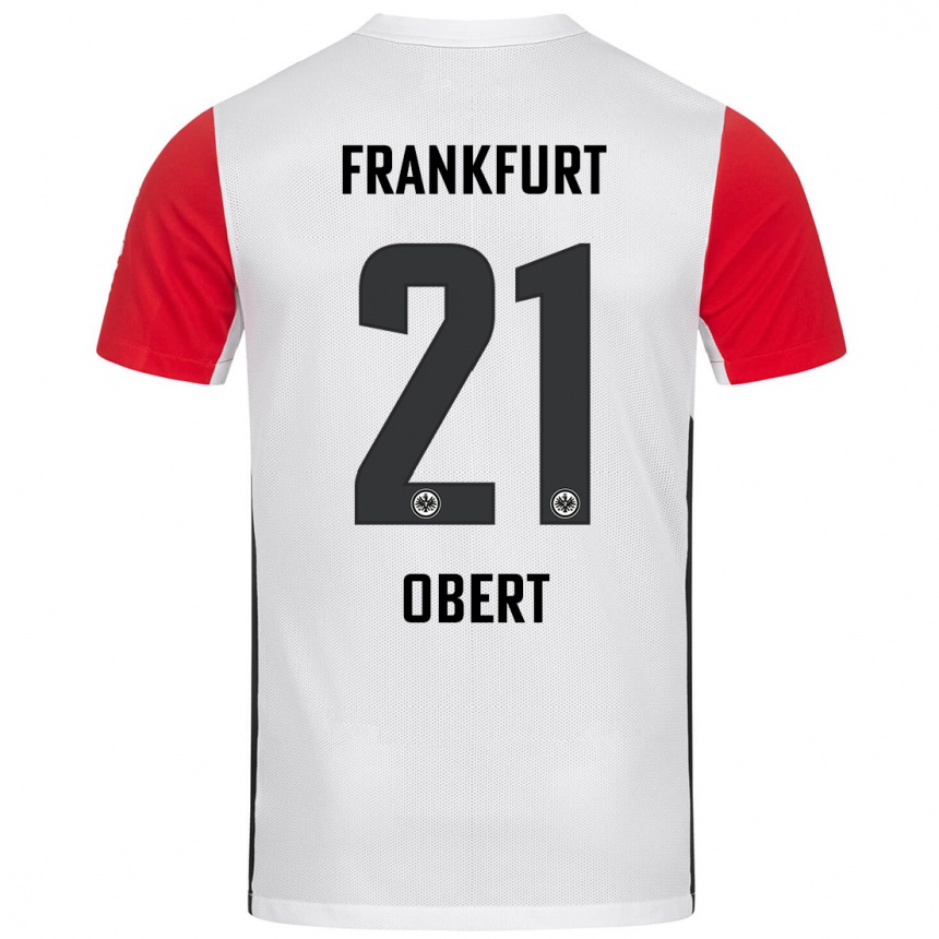 Kids Football Yuriy Obert #21 White Red Home Jersey 2024/25 T-Shirt Nz