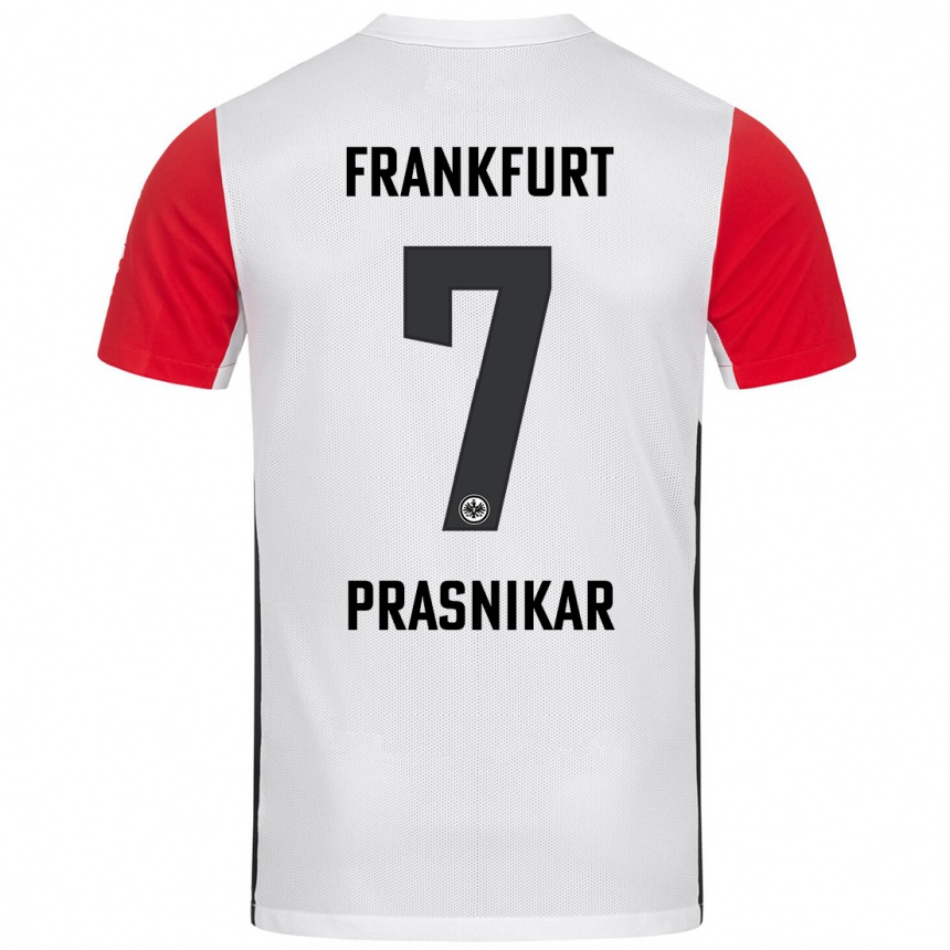 Kids Football Lara Prašnikar #7 White Red Home Jersey 2024/25 T-Shirt Nz