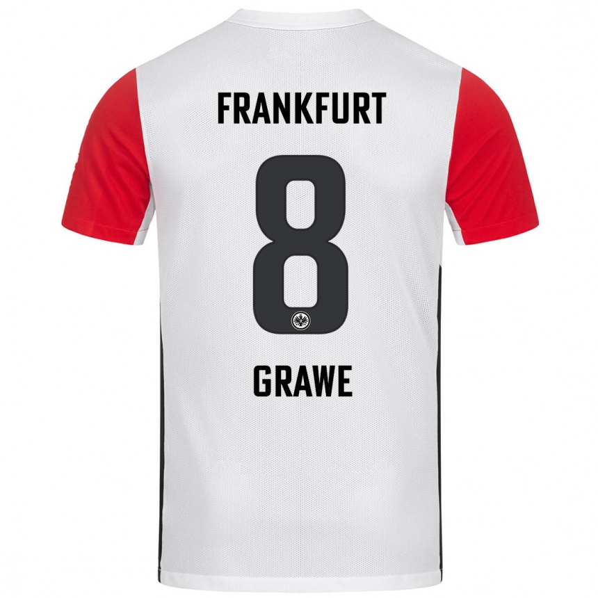 Kids Football Lisanne Gräwe #8 White Red Home Jersey 2024/25 T-Shirt Nz