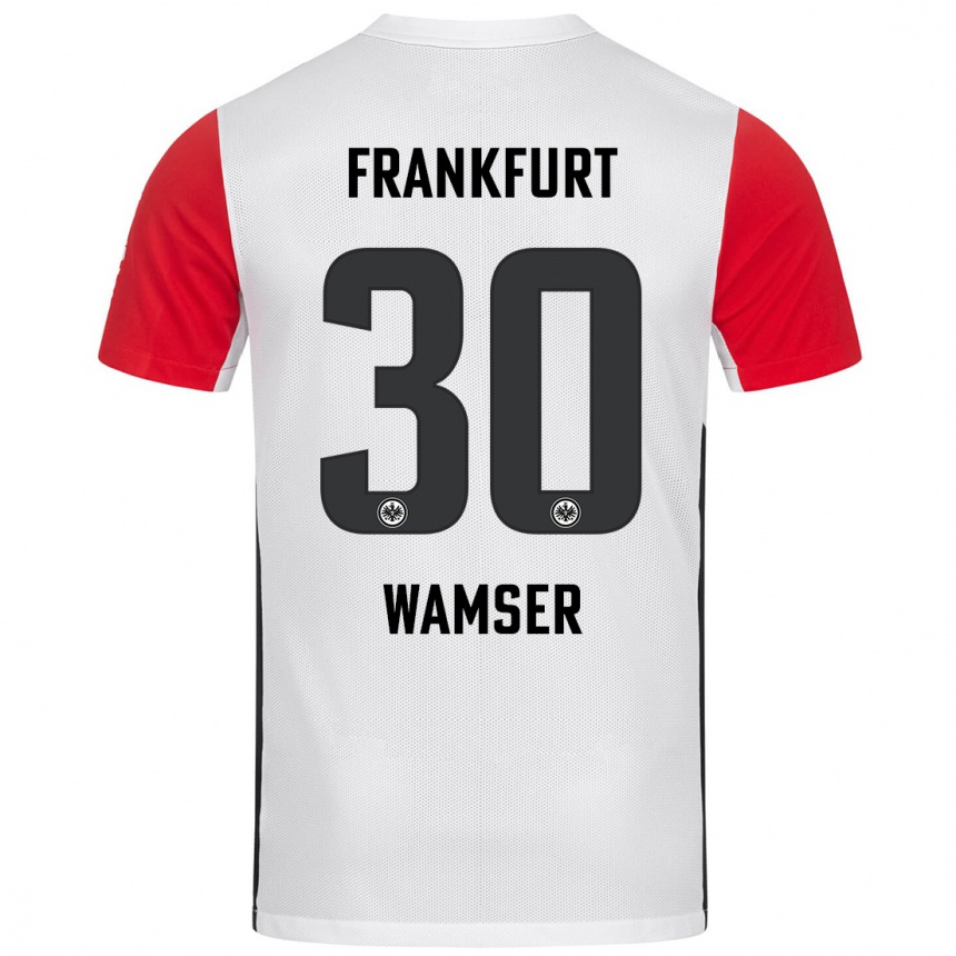 Kids Football Carlotta Wamser #30 White Red Home Jersey 2024/25 T-Shirt Nz