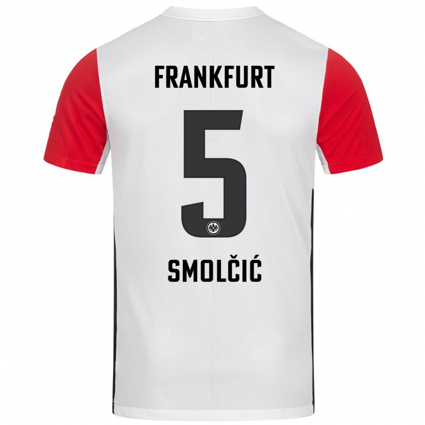 Kids Football Hrvoje Smolcic #5 White Red Home Jersey 2024/25 T-Shirt Nz