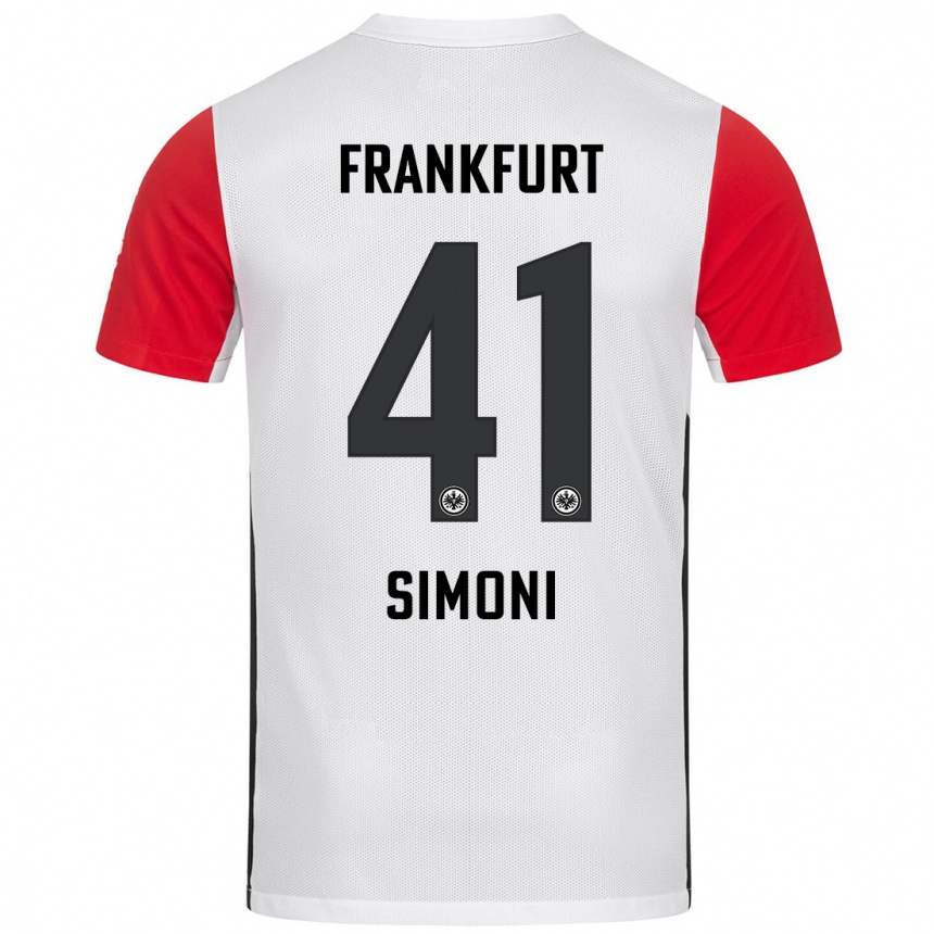 Kids Football Simon Simoni #41 White Red Home Jersey 2024/25 T-Shirt Nz