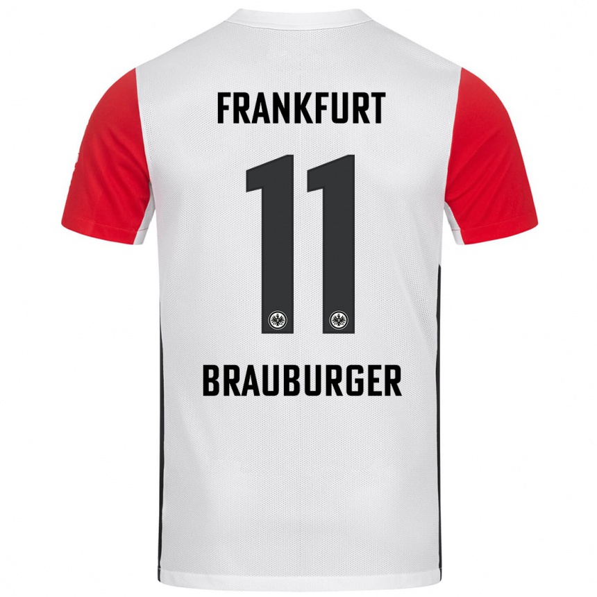 Kids Football Maximilian Brauburger #11 White Red Home Jersey 2024/25 T-Shirt Nz