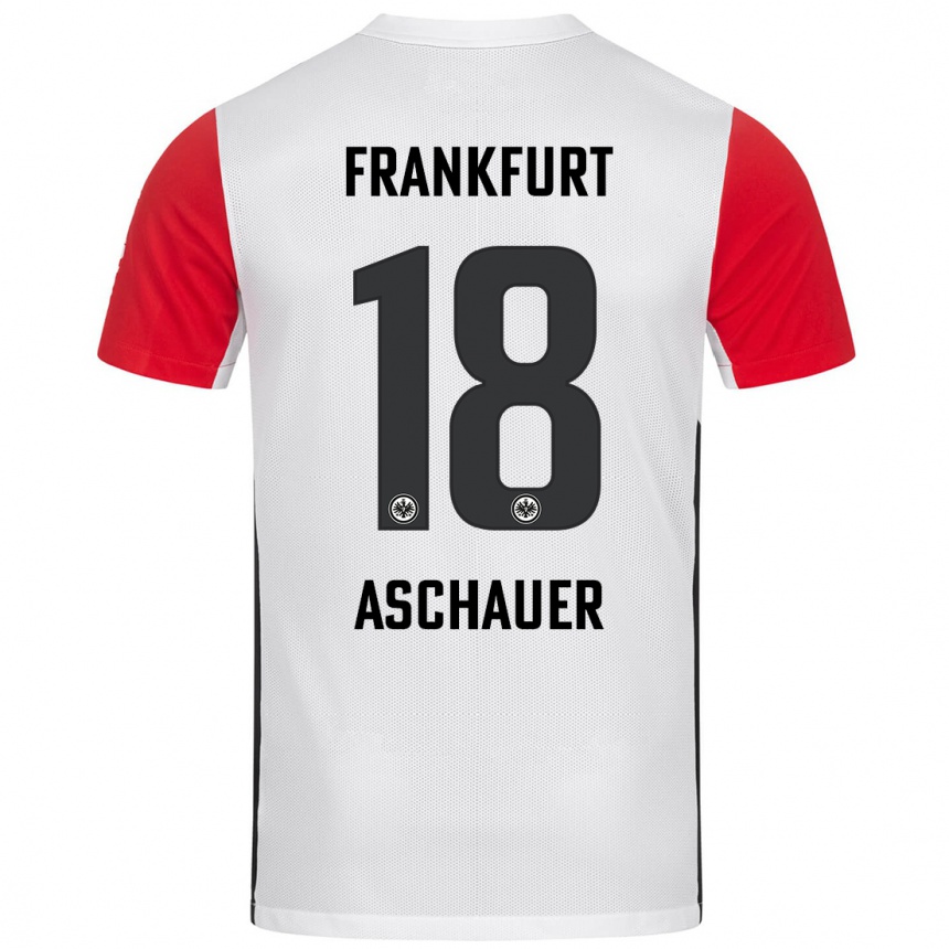 Kids Football Verena Aschauer Hanshaw #18 White Red Home Jersey 2024/25 T-Shirt Nz