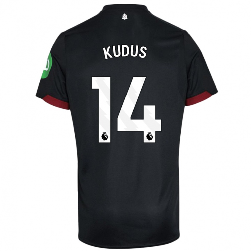 Kids Football Mohammed Kudus #14 Black White Away Jersey 2024/25 T-Shirt Nz