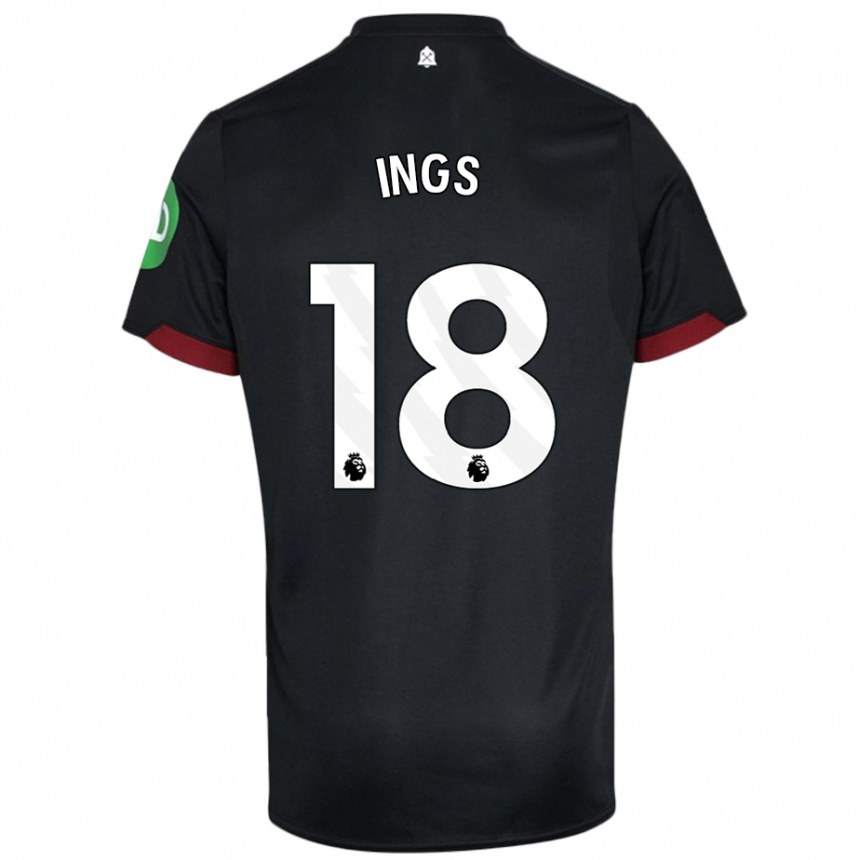 Kids Football Danny Ings #18 Black White Away Jersey 2024/25 T-Shirt Nz