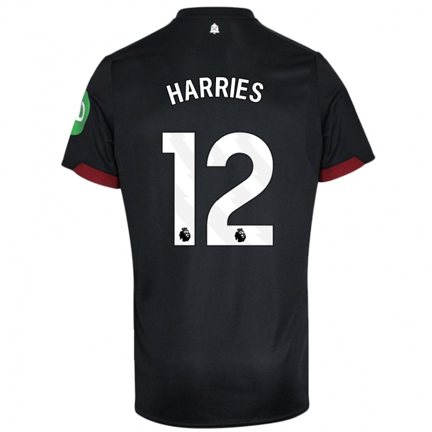 Kids Football Emma Harries #12 Black White Away Jersey 2024/25 T-Shirt Nz