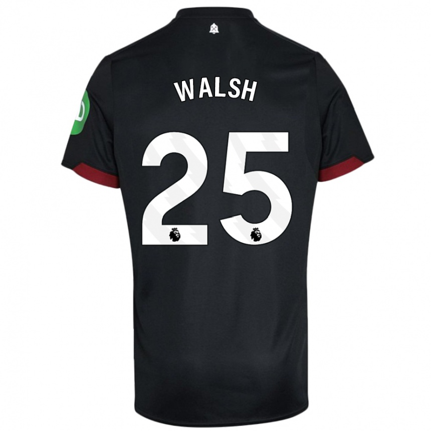 Kids Football Megan Walsh #25 Black White Away Jersey 2024/25 T-Shirt Nz