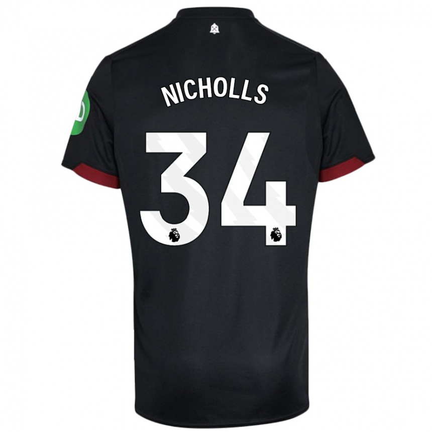 Kids Football Macey Nicholls #34 Black White Away Jersey 2024/25 T-Shirt Nz