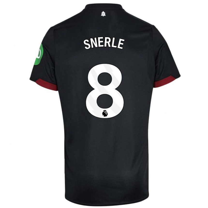 Kids Football Emma Snerle #8 Black White Away Jersey 2024/25 T-Shirt Nz