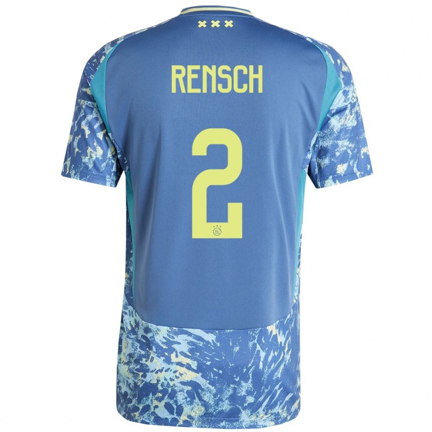 Kids Football Devyne Rensch #2 Grey Blue Yellow Away Jersey 2024/25 T-Shirt Nz