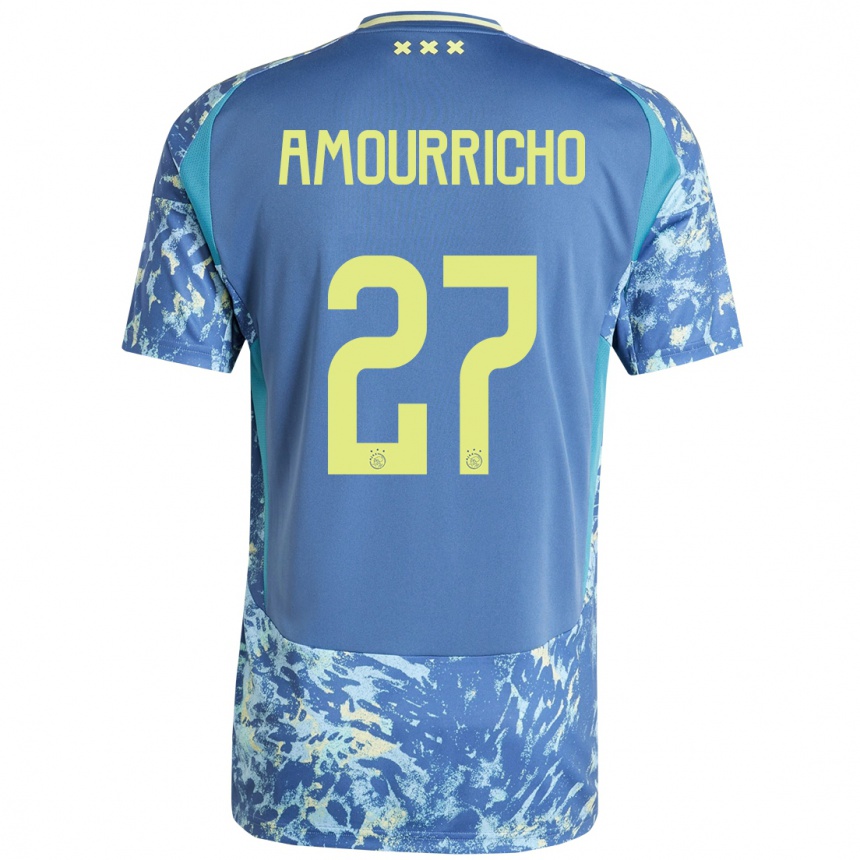 Kids Football Amourricho Van Axel Dongen #27 Grey Blue Yellow Away Jersey 2024/25 T-Shirt Nz