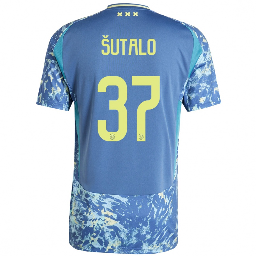 Kids Football Josip Sutalo #37 Grey Blue Yellow Away Jersey 2024/25 T-Shirt Nz