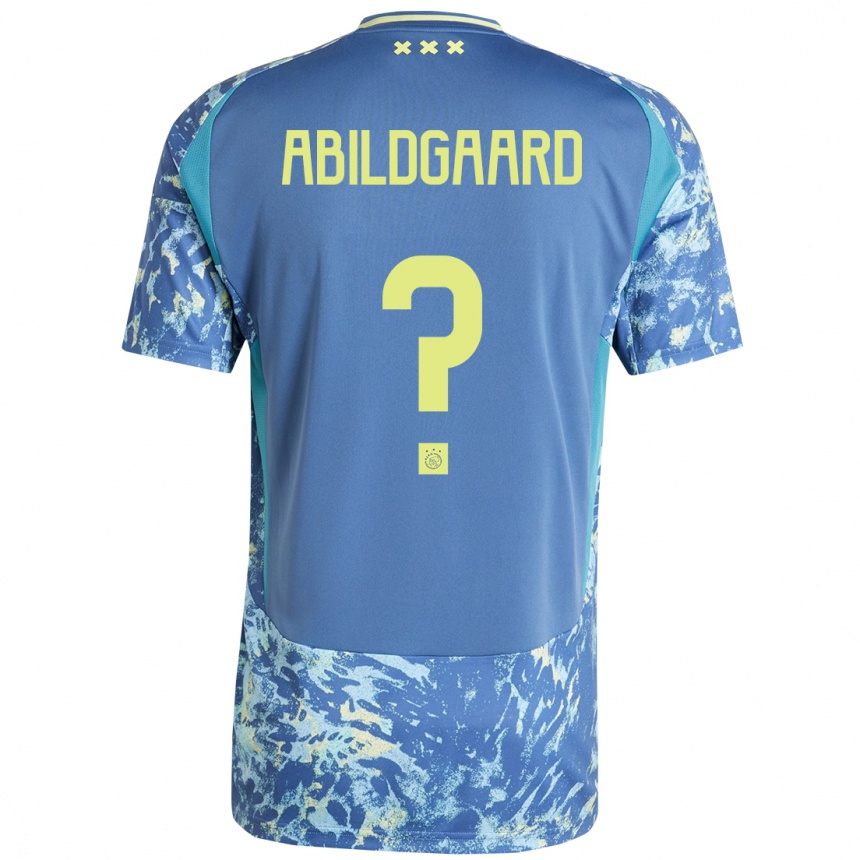 Kids Football Lasse Abildgaard #0 Grey Blue Yellow Away Jersey 2024/25 T-Shirt Nz