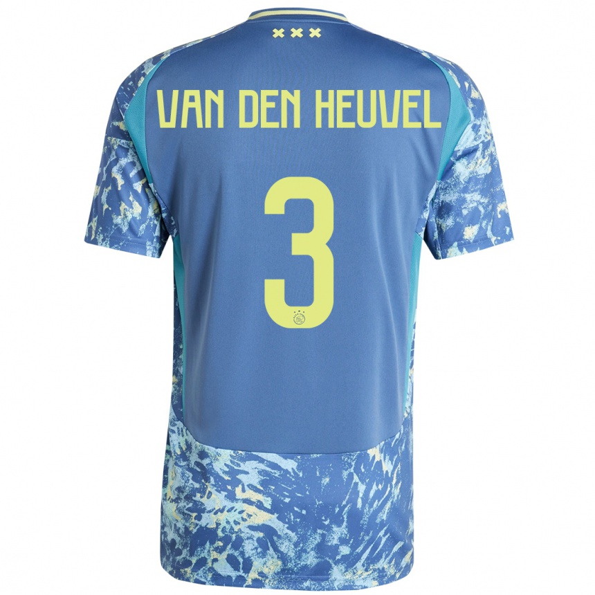 Kids Football Nino Van Den Heuvel #3 Grey Blue Yellow Away Jersey 2024/25 T-Shirt Nz