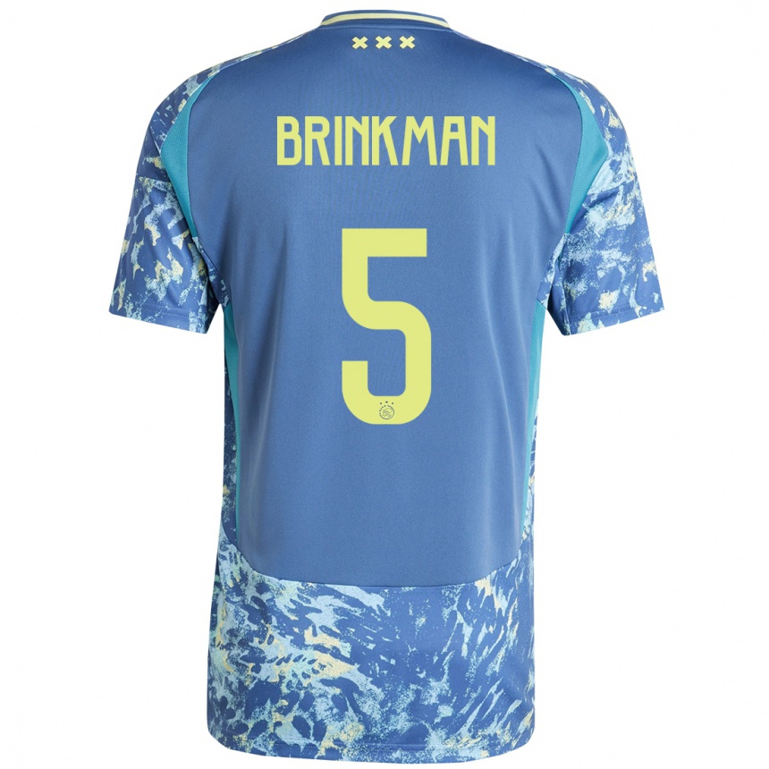 Kids Football Tim Brinkman #5 Grey Blue Yellow Away Jersey 2024/25 T-Shirt Nz