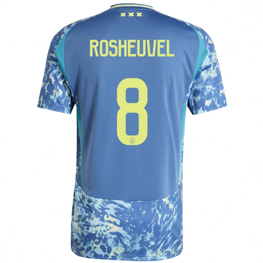 Kids Football Darren Rosheuvel #8 Grey Blue Yellow Away Jersey 2024/25 T-Shirt Nz