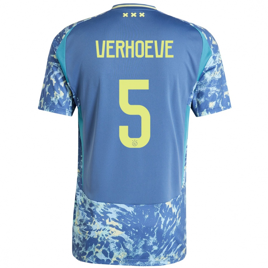 Kids Football Soraya Verhoeve #5 Grey Blue Yellow Away Jersey 2024/25 T-Shirt Nz