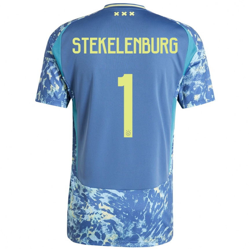 Kids Football Maarten Stekelenburg #1 Grey Blue Yellow Away Jersey 2024/25 T-Shirt Nz