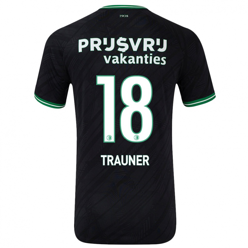 Kids Football Gernot Trauner #18 Black Green Away Jersey 2024/25 T-Shirt Nz