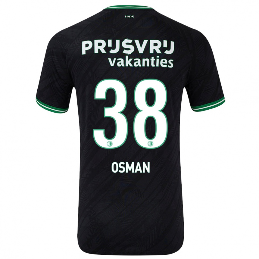 Kids Football Ibrahim Osman #38 Black Green Away Jersey 2024/25 T-Shirt Nz