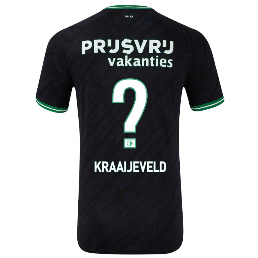 Kids Football Thijs Kraaijeveld #0 Black Green Away Jersey 2024/25 T-Shirt Nz