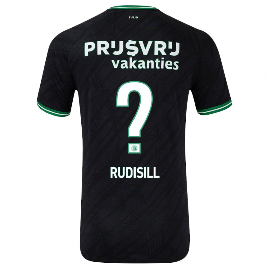 Kids Football Paulo Rudisill #0 Black Green Away Jersey 2024/25 T-Shirt Nz