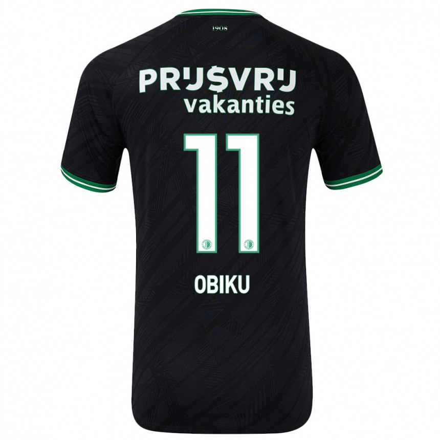 Kids Football Junior Obiku #11 Black Green Away Jersey 2024/25 T-Shirt Nz